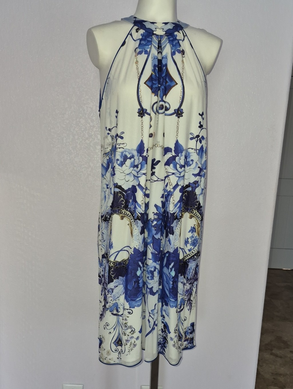 Camilla White & Blue Floral Halter Dress